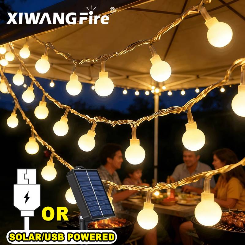 Outdoor Lighting Effects - Lampu String Tenaga Surya/USB/Baterai 3-10M, Bola